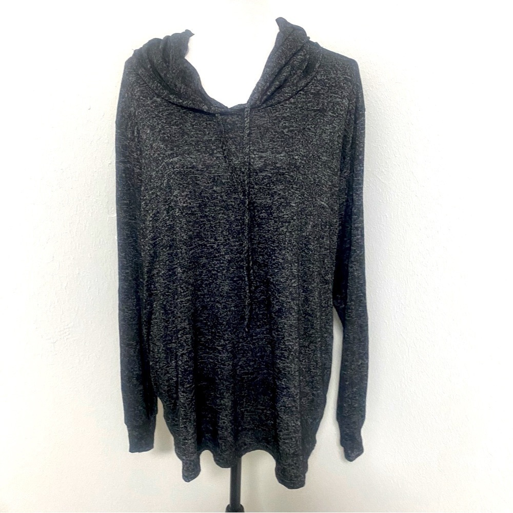 Espresso Women's Black Long Sleeve V-Neck Hooded Sweatshirt Top Size 2X NWOT